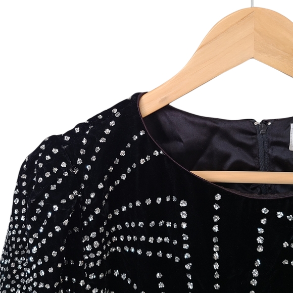 Vintage RICKI LANG For NUIT Dress Sheath Black Velvet Sparkly Embellishments - Picture 3 of 8